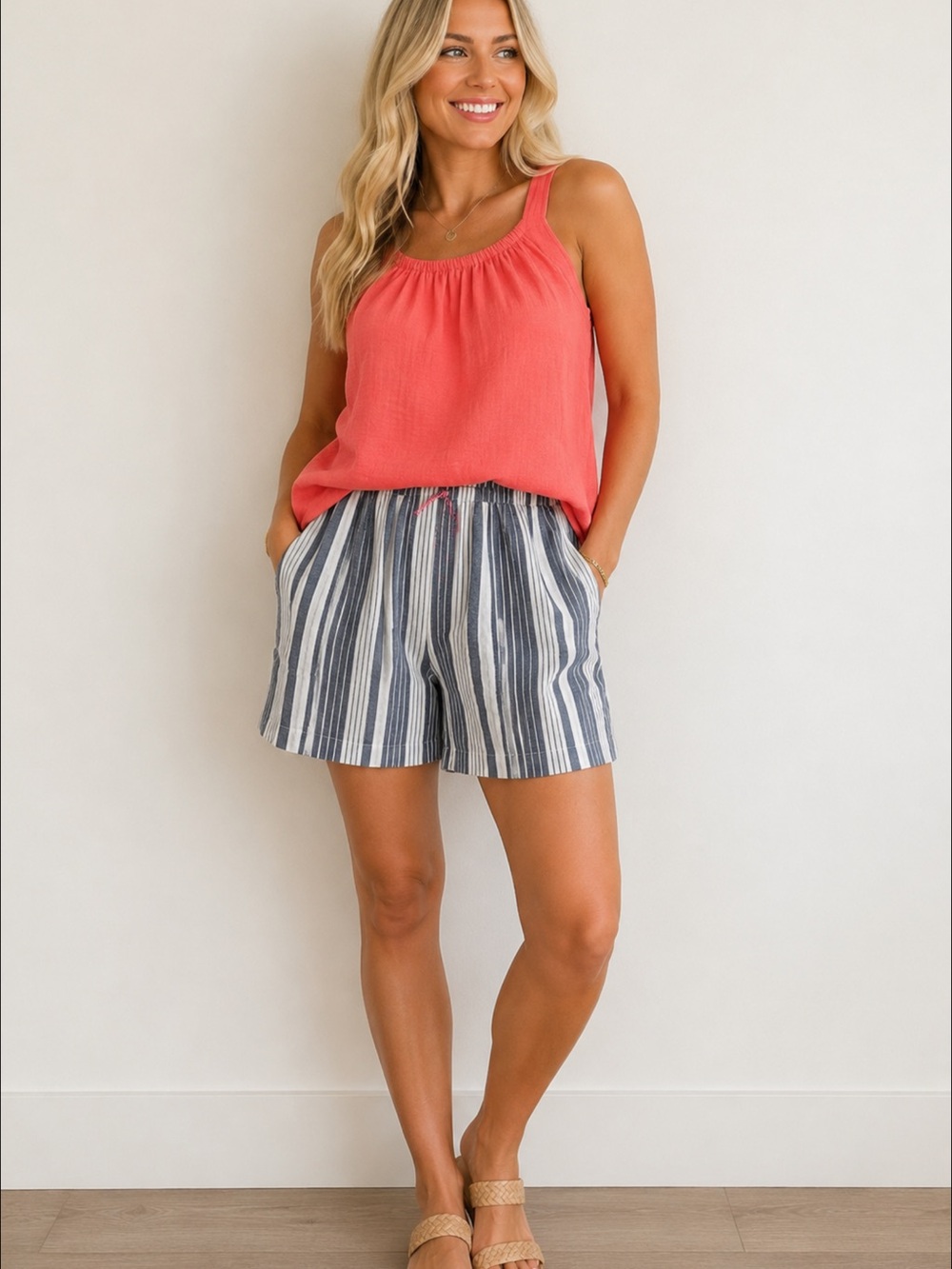 Umgee Charcoal & White Vertical Stripe Shorts